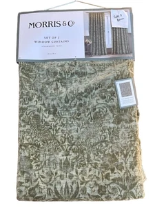 William Morris Scheibengardinen Paneele 38x96 Strawberry Thief Grün Geprägt 2 Stück - Bild 1 von 11