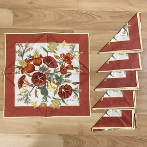 Jim Thompson Cotton/Linen Napkins Set Of 6 Floral Bouquet Red-Orange 15” New - Picture 1 of 8
