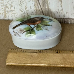 Vintage Limoges Kommode Schmuckschatulle signiert Ruth Wilcor Vogel handbemalt - Bild 1 von 5