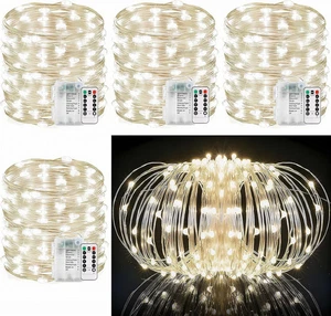 33Ft String Lights Battery Operated with Remote Control Timer, 100LED 4 Pack Wat - Picture 1 of 12