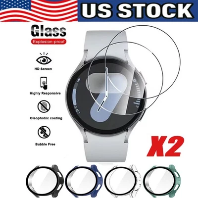 2X Samsung Galaxy Watch 4 5 6 7 40/44 Tempered Glass Protector Screen Case Cover