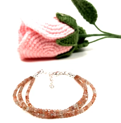 Brazalete de piedra solar triple hilo y plata de ley 925-hecho a mano 7,5-8,5" Foto 1 de 4