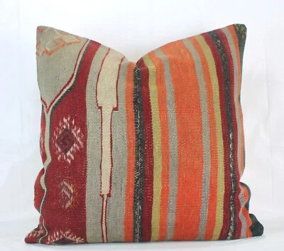 Funda de Almohada Decorativa Rojo Taupe Turco Kilim 24" Almohada Kilim Grande Vintage Foto 1 de 4