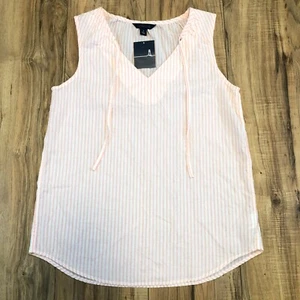 Lands' End Sleeveless Blouse with Tie Women's Size 2 -Pink Flamingo Stripe White - Picture 1 of 10