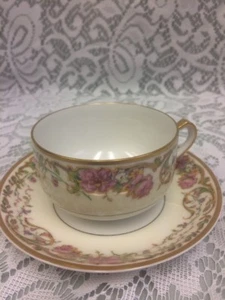 Haviland & Co Limoges Tea Cup & Saucer White/Cream w/ Gold Trim &  Pink Flowers - Picture 1 of 6