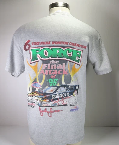 Vintage 1996 John Force NHRA Winston Champion Jerzees T Shirt Blend Men's Large Cover