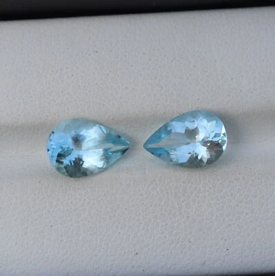 Lote de 2 piezas de piedras preciosas de corte pera aguamarina azul limpio ojos AAA natural de 3,2 quilates Foto 1 de 4