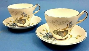 Pair Vintage Argyle Bone China Silver Wedding Cup & Saucer Celebration 25 Years - Picture 1 of 8