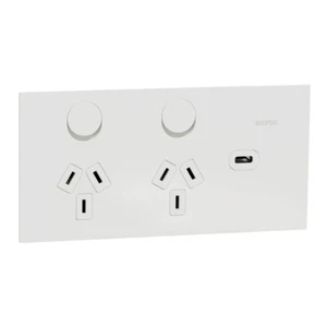 Clipsal Solis T Series Double Powerpoint 10A + USB-C White Ceramic | 1025USBC-WC - Picture 1 of 5