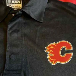 Calgary Flames NHL Mens L Fanatics Polo Black Red C Hockey shirt NWT$60 - Picture 1 of 9