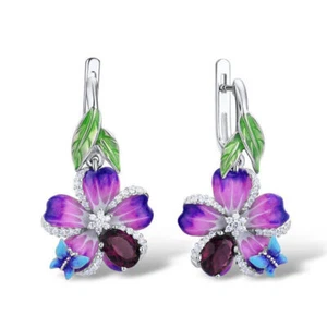 Elegant Women 925 Silver Cubic Zirconia Ear Hook Stud Dangle Drop Earrings - Picture 1 of 6