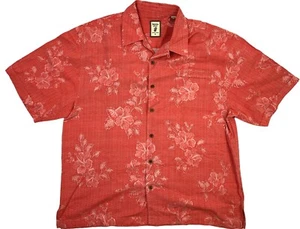 Jamaica Jaxx Hawaiian Camp Shirt XL Pink Hibiscus Floral Print Silk Pigment Dyed - Picture 1 of 5