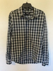 Abercrombie & Fitch Mens Muscle Button Shirt Medium Plaid Blue Western - Picture 1 of 14