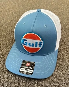 Gulf Oil Hat Vintage Racing Style Snapback Trucker Mesh Cap - Picture 1 of 6