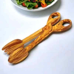 Einzigartige Salat-Servierzange 26 cm: handgefertigtes Olivenholz, natur & rustikaler Stil - Bild 1 von 5