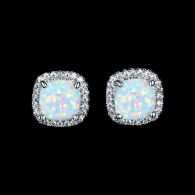 Pendientes de plata de ley 925 natural de 7 mm de zafiro ópalo de 3/8"" piedras preciosas atornilladas Foto 1 de 3