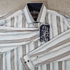 Zagiri Shirt Men 2XL Embroidered Flip Cuff Button Long Sleeve Light Blue Striped - Picture 1 of 14