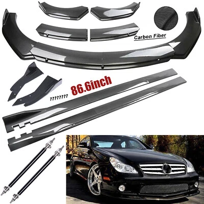 For Mercedes Benz E Class Fiber Front Bumper Lip Spoiler 86.6" Side Skirt Kit - Image 1 of 4