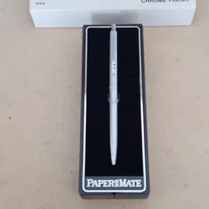 1980's Papermate Powerpoint chrome finish ballpoint pen cased & outer box USA - Picture 1 of 5
