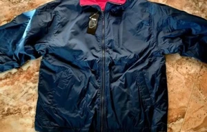 Unisex Men Navy Reversible Jacket Full Zip Windbreaker Fleece size M-L - Picture 1 of 7