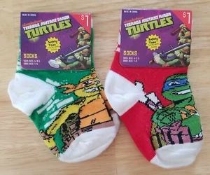 Teenage Mutant Ninja Turtles 2 Pair Boy's Sock Sz 4-5.5 Shoe Sz 1-5 Leo & Mike - Picture 1 of 3