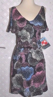 LUCY LOVE Women's Quinn Dress MULTI-COLOR RAYON COLD SHOULDER DRESS New XS - Image 1 of 4