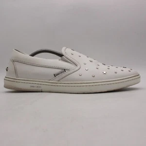 Sneakers slip-on Jimmy Choo Grove uomo taglia EU 47 pelle bianca con borchie stella - Foto 1 di 13