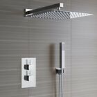 Concealed Thermostatic Shower Mixer Square Chrome Bathroom Twin Head Valve Set