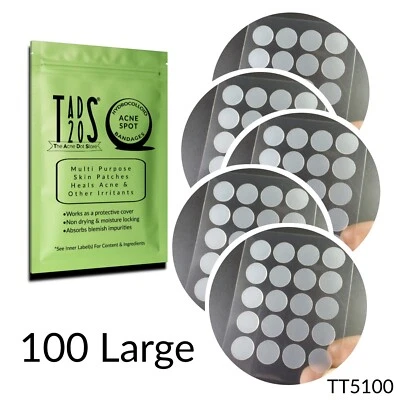 5pk, 100 Acne Dots [12mm LARGE] Hydrocolloid Pimple Patches, TEA TREE Acne Patch - Image 1 of 4