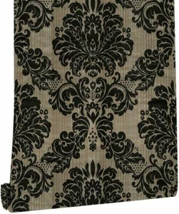 Gold Black Flower Peel and Stick Damask Wallpaper Self-Adhesive Contact Paper - Picture 1 of 8