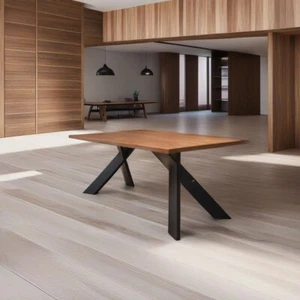 Dining Table, PRIME Oak, Sustainable Solid Wood, Steel, Metal Legs X SHAPE, NOVA - Picture 1 of 10