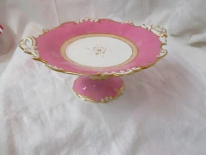 Antique porcelain Hand Painted pink & white with gold Compote with Handles - Picture 1 of 8