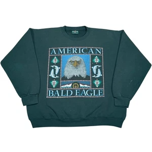 Vintage American Eagle Weißkopfseeadler Grafik Sweatshirt 90er USA Made XL grün - Bild 1 von 10