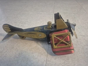 Antique Girard Mfg. Co. Tin Key Wind-Up Clockwork Bi-Plane w/ Pilot For Parts - Picture 1 of 8