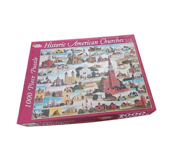 Historic American Churches Puzzle 1000 Pieces White Mountain VTG 2001 USA - Image 1 of 4