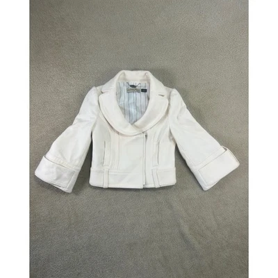 Guess Jeans Cream Wool Blend Cropped Jacket Womens Size S Moto Style - Image 1 of 4