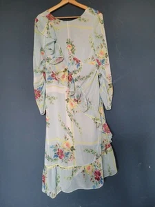 BNWT Asos Boho Floral Sheer Ruffle Hanky Hem Floaty Occasion Midi Maxi Dress 12 - Picture 1 of 7