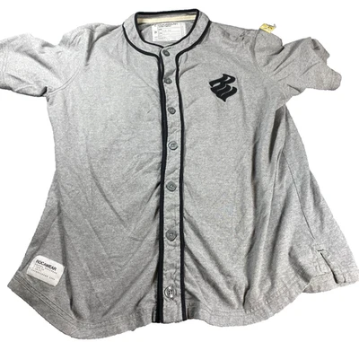 Camiseta de béisbol Rocawear bordada con botones grandes gris jaspeado 44R Foto 1 de 4