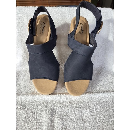 Sandali Clarks Giselle colomba sughero zeppa tacco 3" nero nabuk donna 9 camoscio