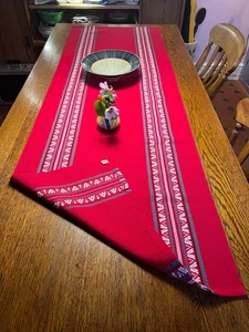 Vintage French Basque Woven Linen/Cotton Table Runner Red Christmas Traditional - Picture 1 of 20