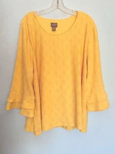 NWT Chico’s Eyelet Scoop Neck Yellow Textured Top Size 4 Or XXL - Picture 1 of 4