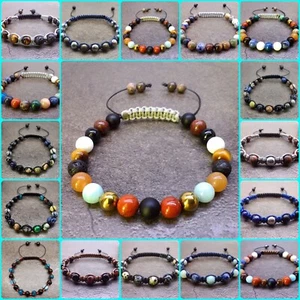 Mens Wrap Bracelet Cuff Wristband Jewellery Bangle Gemstones Beaded Braided Rope - Picture 1 of 5