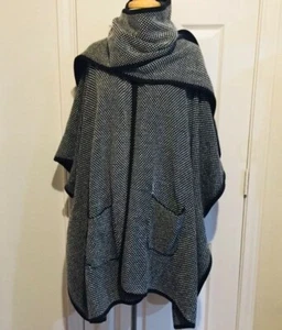Ann Taylor LOFT XS / S Cape Jacke Tweed schwarz-weiß mit aufgesetztem Schal vielseitig - Bild 1 von 12