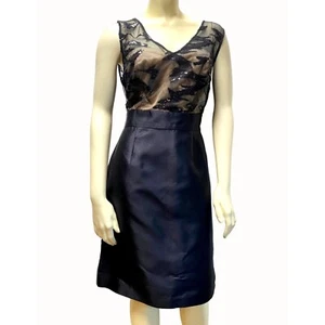 size 10 dress Kay Unger black sequin bodice cocktail party lined mesh top v-neck - Picture 1 of 10