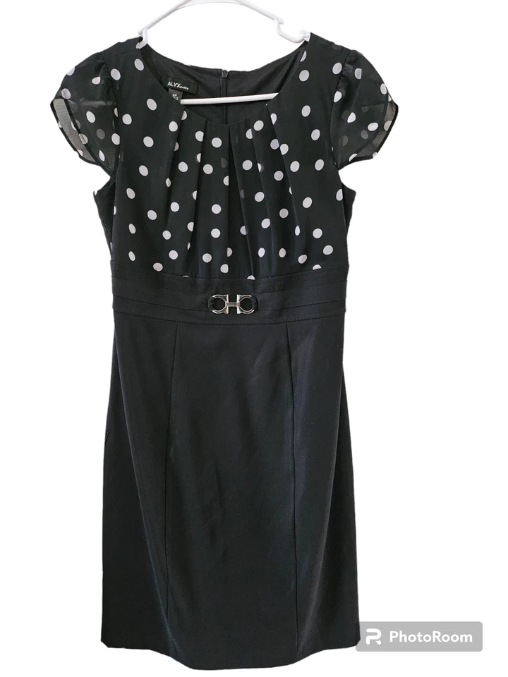 Платье-футляр Alyx Petite Flutter с рукавами черно-белое в горошек топ размер 6P - Изображение 1 из 4