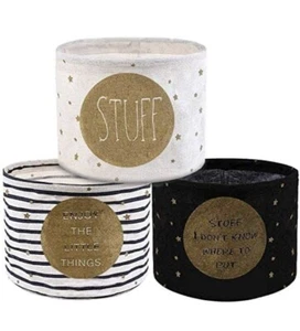 Foldable Cotton Storage Basket Bins Desktop Waterproof Set Of 3 - Picture 1 of 5