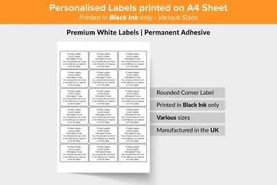 OUB4 Personalised Ingredients Labels on A4 Sheets - 18 per sheet 63.6 x 46.6 mm