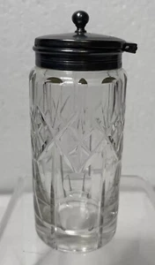 Antique - Vintage Mustard Jar Cut Glass with EPNS Hinged Lid 4" Tall - Picture 1 of 7