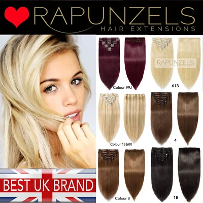 Extensiones de cabello con clip cabeza completa remy humano Rapunzels cabello 18"" o 20"" de largo ❤️ Foto 1 de 2