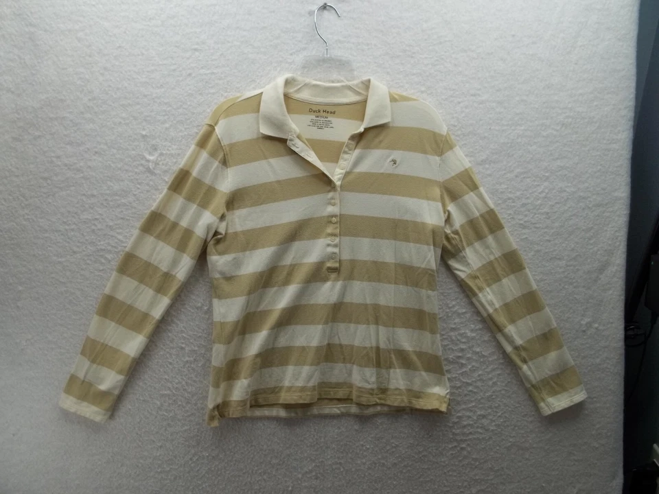 Camisa polo a rayas beige Duck Head para mujer talla M 8 botones manga larga Foto 1 de 4